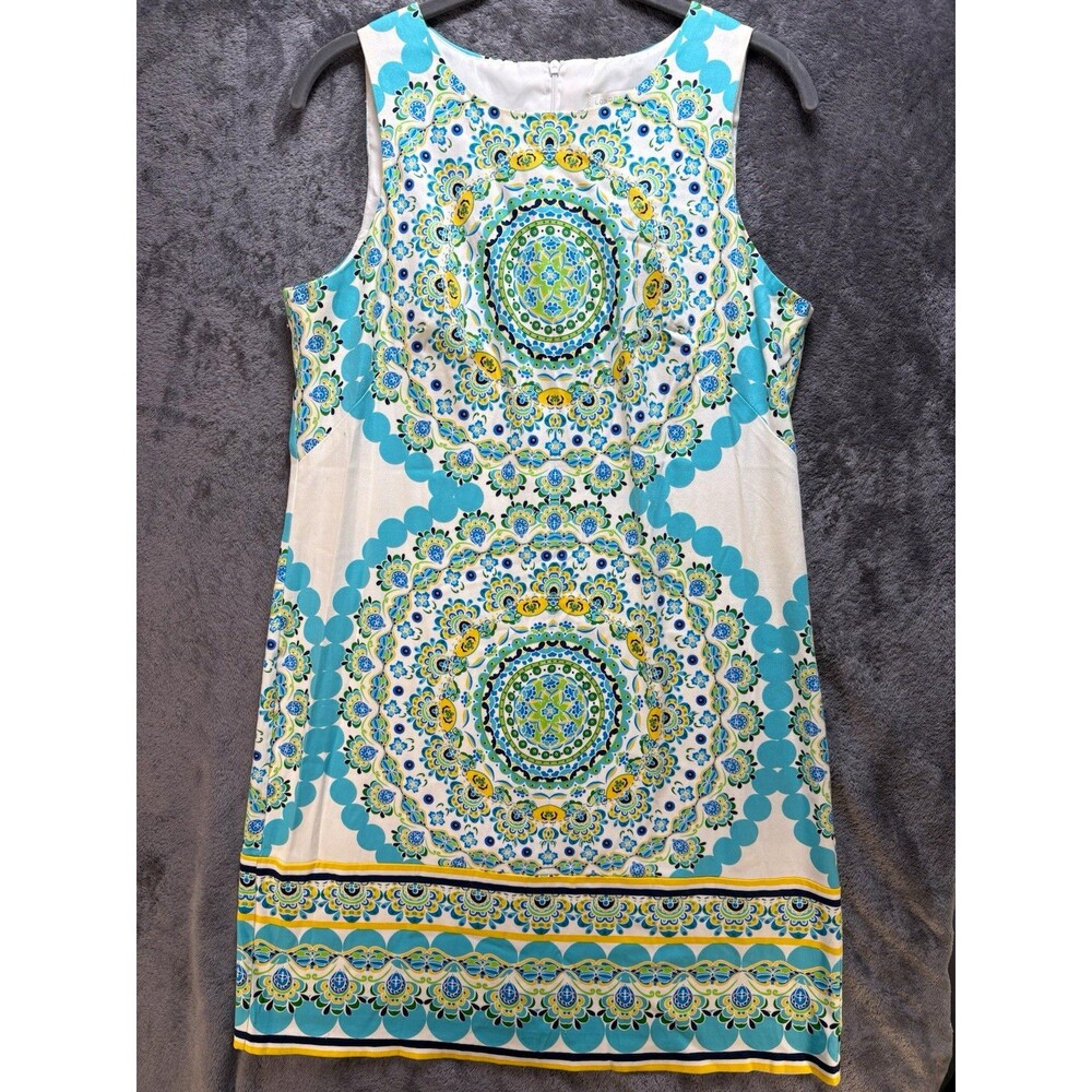 London Times Floral Shift Dress Woven Round Neck Sleeveless Knee Length 8
